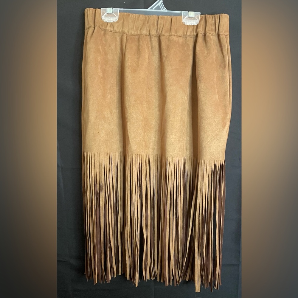 Relish Faux Suede Fringe Skirt Brown  SZ L Cowgirl Western Cosplay Grunge Indie